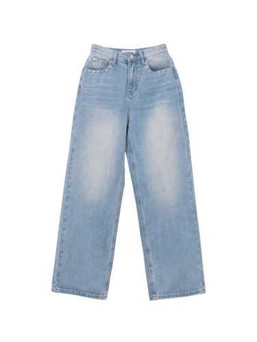 Stud Point Washed Denim Straight pants(Light Blue) - ateleen - Modalova