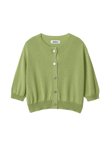 Silver Button Wholegarment Cardigan (Light Green) - ateleen - Modalova