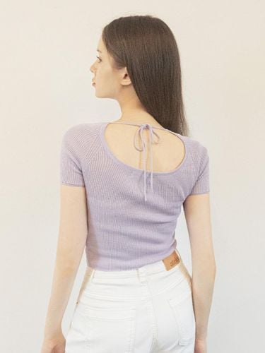 Back Ribbon Half Sleeve Knit Top (Violet) - ateleen - Modalova