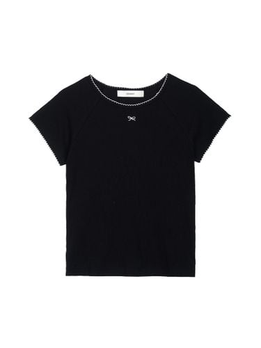 Lace Frill Ribbon T-Shirt (Black) - ateleen - Modalova