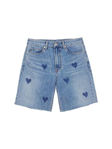 Heart Point Half Denim Pants (Light Blue) - ateleen - Modalova