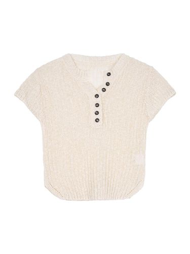 Gaia Paper Button Crop Knit Top (Light Beige) - ateleen - Modalova