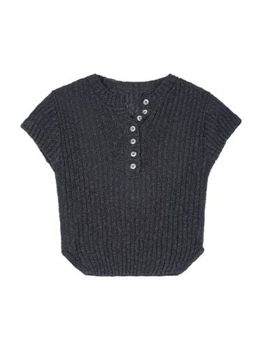 Gaia Paper Button Crop Knit Top (Charcoal) - ateleen - Modalova