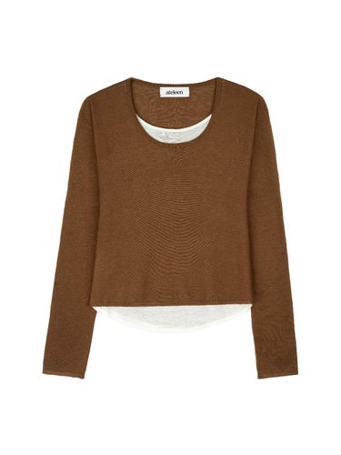 Wool Long Sleeve Layered T-Shirt (Brown) - ateleen - Modalova