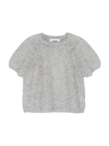 Mohair Puff Raglan Half Knit Top (Gray) - ateleen - Modalova