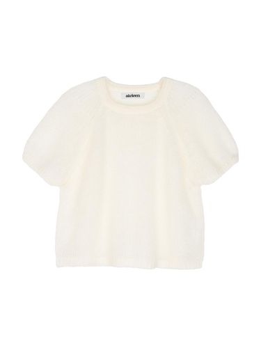 Mohair Puff Raglan Half Knit Top (Light Beige) - ateleen - Modalova