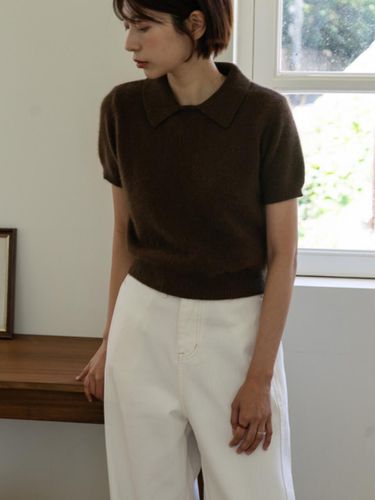 Demi Collar Half Knit Top (Brown) - ateleen - Modalova