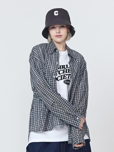 Seersucker Oversized Fit Checkered Shirt () - CARGOBROS - Modalova