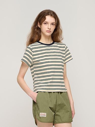 Ringer neck striped short-sleeved T-shirt (green) - CARGOBROS - Modalova