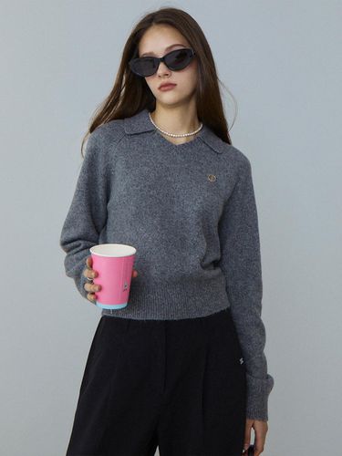 Open Collar V-neck Raglan Knit [Gray] - TMAKER - Modalova