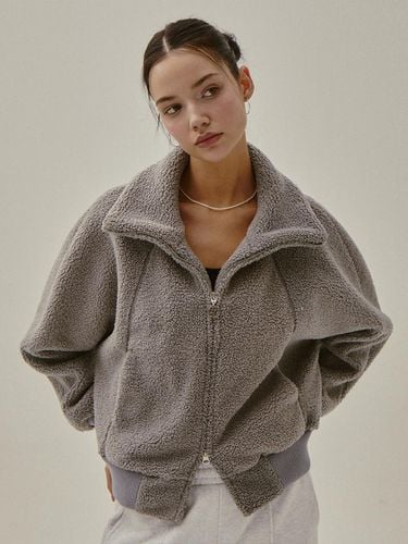 Crop Fleece High-Neck Jacket [Charcoal Beige] - TMAKER - Modalova