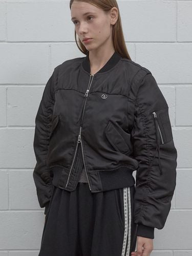 Shirring Detachable Cropped MA-1 Jacket [BLACK] - TMAKER - Modalova