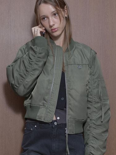 Shirring Detachable Semi-Cropped MA-1 Jacket [Khaki] - TMAKER - Modalova