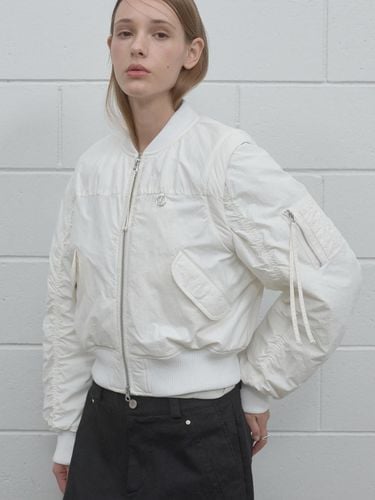 Shirring Detachable Cropped Bomber Jacket [White] - TMAKER - Modalova