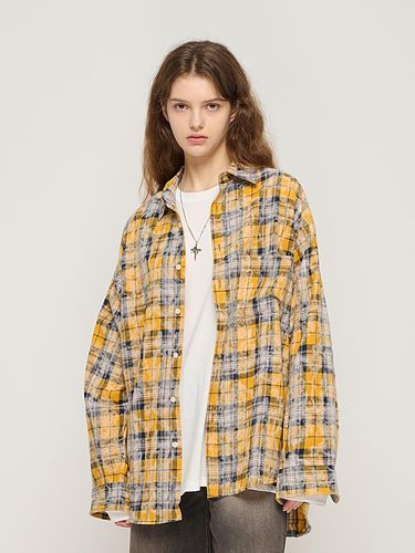 Unique washed wide fit checkered shirt (Yellow) - CARGOBROS - Modalova