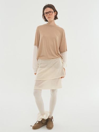 WOOL TENCEL LAYERED LONG SLEEVE T-SHIRT_BEIGE/LIGH - LLLDESIGNSTUDIO - Modalova