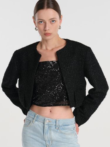 Round Neck Tweed Jacket - Black - MAGJAY - Modalova