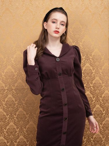 Volume sleeve dress burgundy - CATTLINE - Modalova