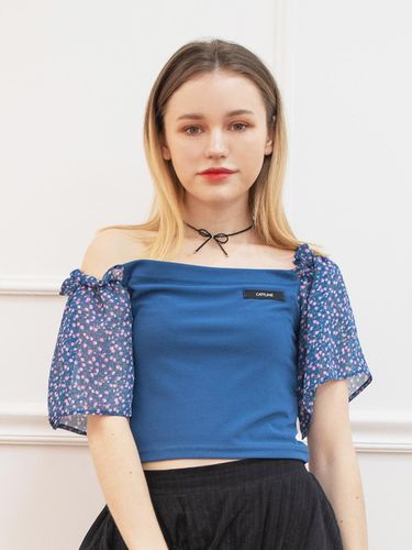 Chiffon shirring crop t - shirt blue - CATTLINE - Modalova