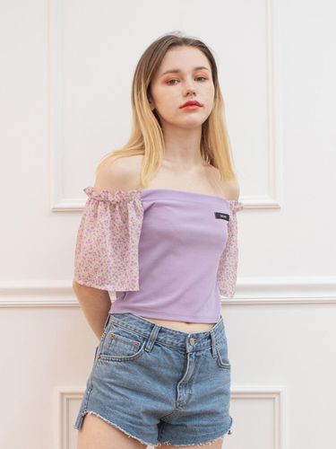 Chiffon shirring crop t - shirt purple - CATTLINE - Modalova