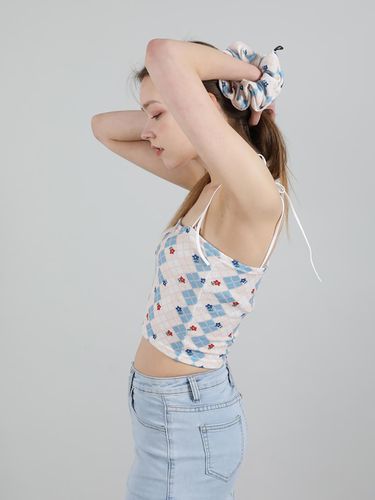 SET) Highteen Sleeveless Crop Top Scrunchie (Blue - CATTLINE - Modalova