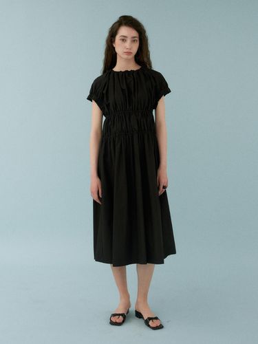 Wave Shirring Cotton Dress [Black] - MUARMUS - Modalova