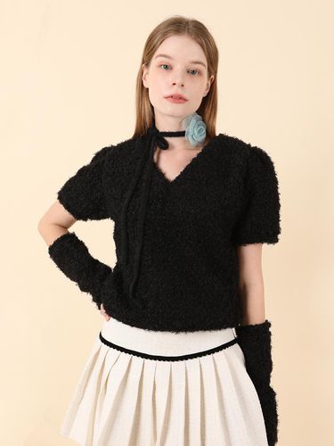 Feminine Puff Knit Warmer Set (Black) - CATTLINE - Modalova