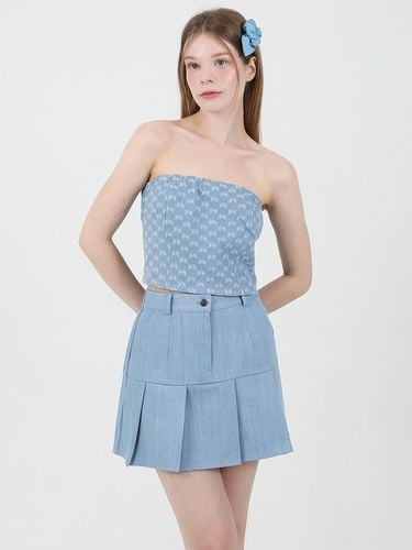 Denim Ribbon Crop Top Light Blue - CATTLINE - Modalova