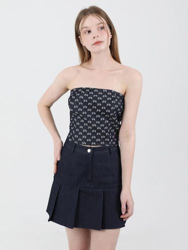 Denim Ribbon Crop Top Dark Blue - CATTLINE - Modalova