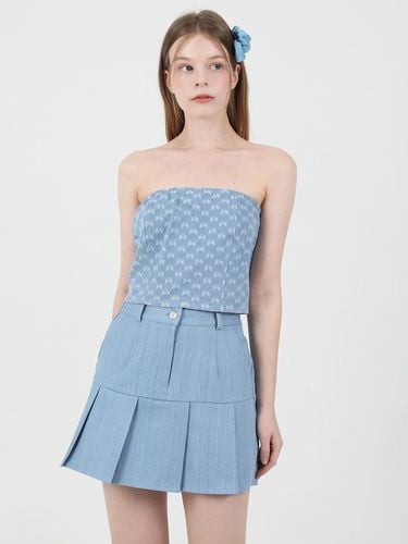 Denim Pleats Banding Mini Skirt Light Blue - CATTLINE - Modalova