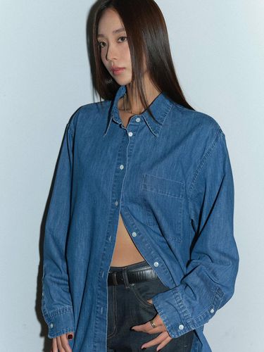 Loose fit long-sleeved denim shirt mid-blue - PLAC - Modalova