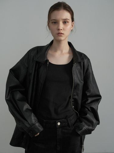 OVERSIZED LEATHER JUMPER_BLACK - septim - Modalova