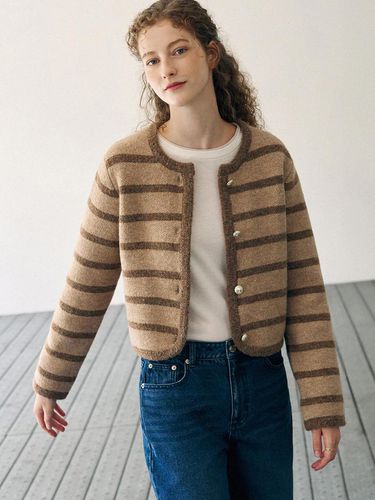 Stripe Fluffy Knit Jacket [3COLORS] - DRAWFIT WOMEN - Modalova