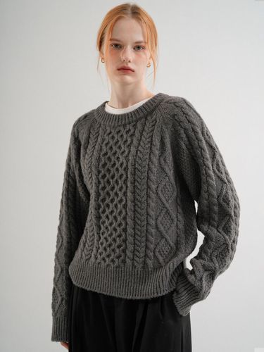 Cable Wool Round Knit (Charcoal) - VLETI - Modalova