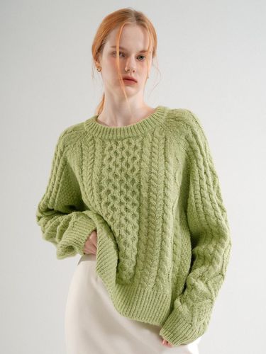 Cable Wool Round Knit (Yellow green) - VLETI - Modalova