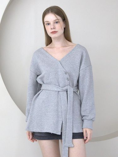 Offshoulder Wrap Strap Cardigan Gray - CATTLINE - Modalova