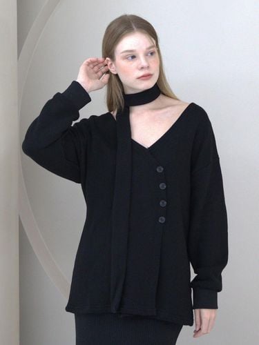 Offshoulder Wrap Strap Cardigan Black - CATTLINE - Modalova