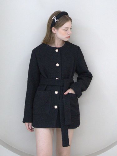 Tweed Wool Belt Jacket - CATTLINE - Modalova