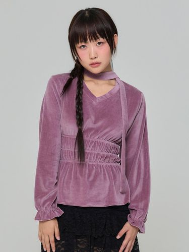 VELVET SCARF SHIRRING TOP - PINK - ADORE BELLE - Modalova