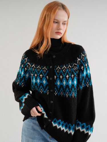 Wool Jacquard Knit Cardigan (Black) - VLETI - Modalova