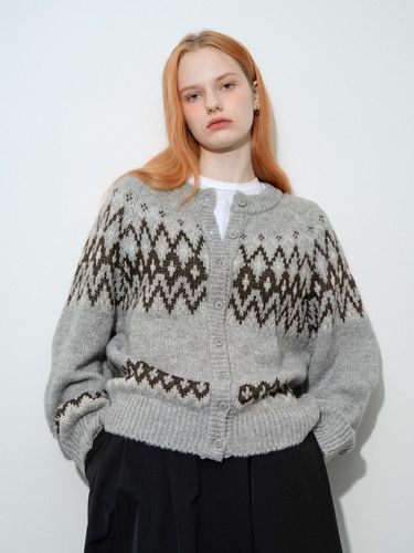 Wool Jacquard Knit Cardigan (Gray) - VLETI - Modalova