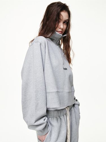 CROPPED HALF ZIP UP SWEATSHIRT_MELANGE GRAY - Bquiet - Modalova