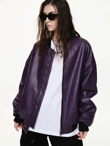 UNISEX] FAUX LEATHER PADDED BOMBER JACKET PURPLE - Bquiet - Modalova