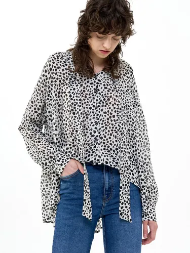 CHIFFON BLOUSE TIE NECK LEOPARD_IVORY BLACK - Bquiet - Modalova