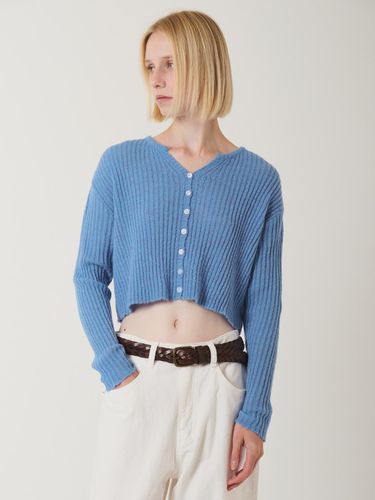 Y - Neck Cropped Knit Cardigan Blue - RAVEROUS - Modalova