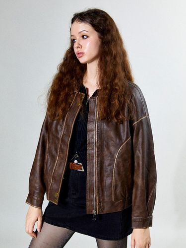 Seam Detail Leather Jacket (BROWN) - koolkitten - Modalova