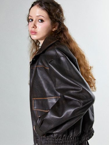 Bulky Big Pockets Leather Jacket (BROWN) - koolkitten - Modalova