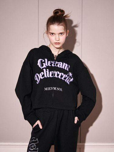 Printed Cropped Hooded Zip-Up [BLACK] - DELICCENT - Modalova