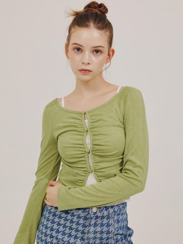 Delhi Shirring Button Cardigan Set [YELLOW GREEN] - DELICCENT - Modalova