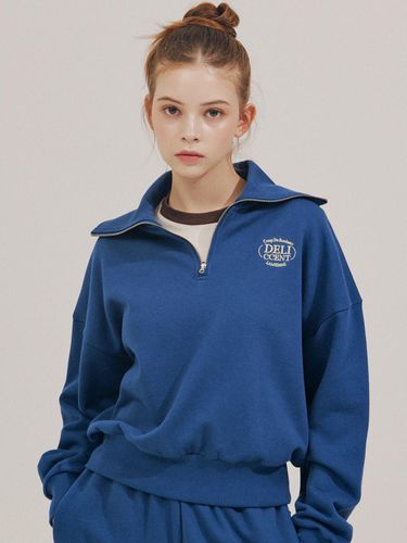 Half Zip-Up Sweatshirt [INDIGO BLUE] - DELICCENT - Modalova